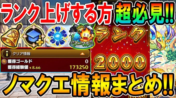 【ランク上げする方必見!!】ノマクエ周回する前に知っておきたい情報まとめ！やるべき準備やランクごとの必要経験値など解説！【モンスト/しゅんぴぃ】