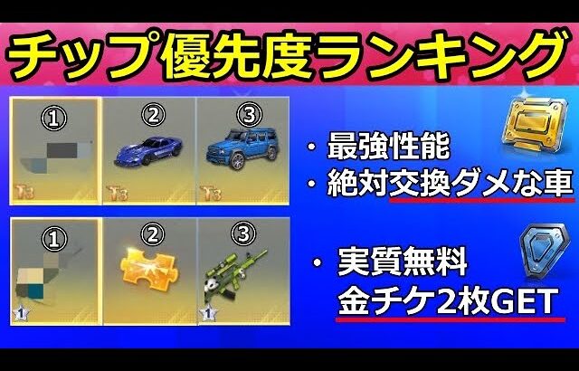 【荒野行動】チップショップ完全攻略‼交換したらダメな車はこれ！全チップ車の性能比較！優先度ランキング！正しい順番に交換するだけで無料金チケGETの裏技も！（Vtuber）