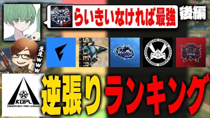 【かめらこ暴走】最強チームランキングでAvesをTier３に置いてしまう【荒野行動】