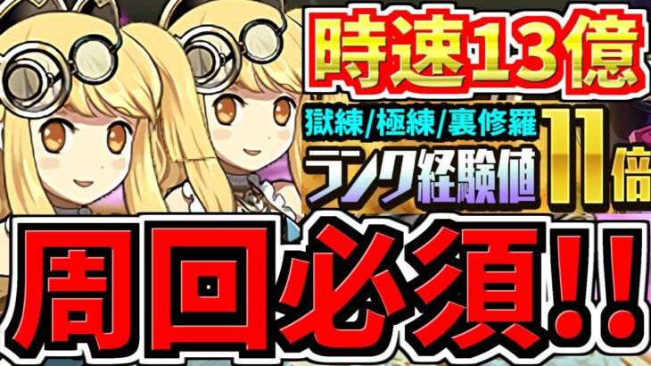 【時速13億】ランク上げ13パターン！両サレ極練サレサレ獄練両サレ裏修羅！周回編成！代用・立ち回り解説！この機会を逃さずやろう！【パズドラ】