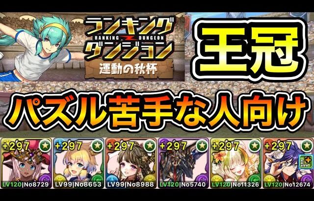 【パズドラ】パズル苦手な人向け！王冠5%以内！ランキングダンジョン！運動の秋杯！15万点以上！【概要欄に詳細など記載】