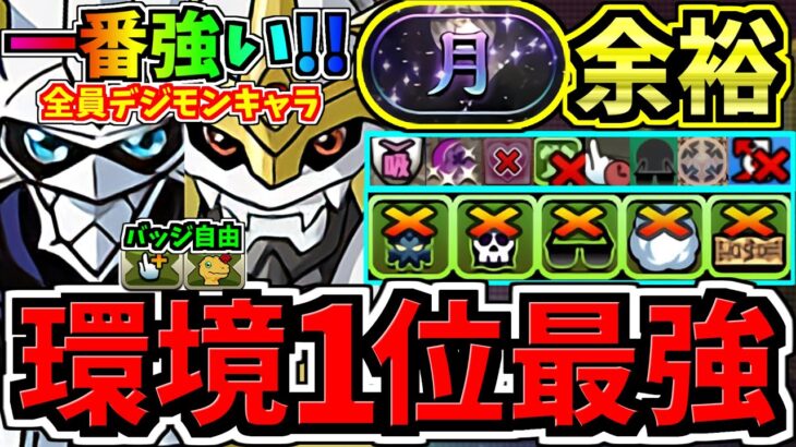 【環境1位】一番強い編成更新！結局全員デジモンキャラが最強！月チャレンジ周回！インペリアルドラモン入りオメガモン編成！代用・立ち回り解説！【パズドラ】