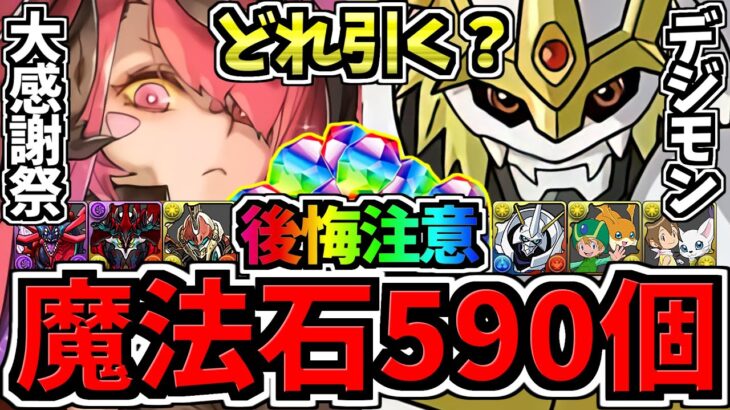 【一部ユーザーに無料石590個】後悔注意！賢く使おう！無料魔法石590個使い方解説！ガチャはどれ引くべき？デジモンvs大感謝祭【パズドラ】